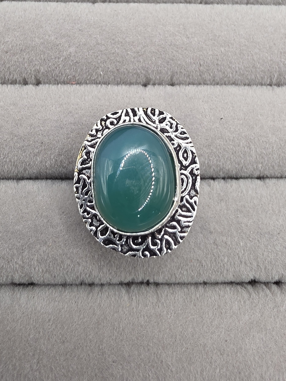 Green Chalcedony Stone Silver Plated Statement Ring Size 7 - Women Jewelry